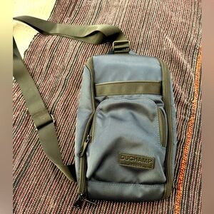 Duchamp London sling bag navy with black faux leather trim